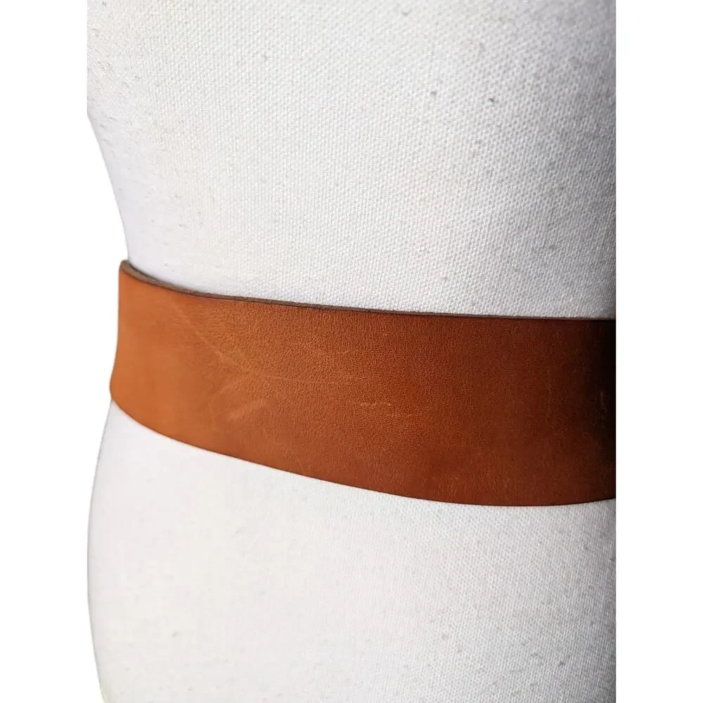 Fossil Tan Brown Leather Wide Waist Belt Size Small Modern Centerbar Whimsigoth